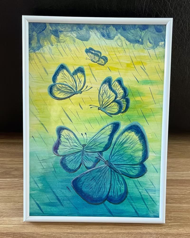 Transparent butterflies under a cheerful summer rain.