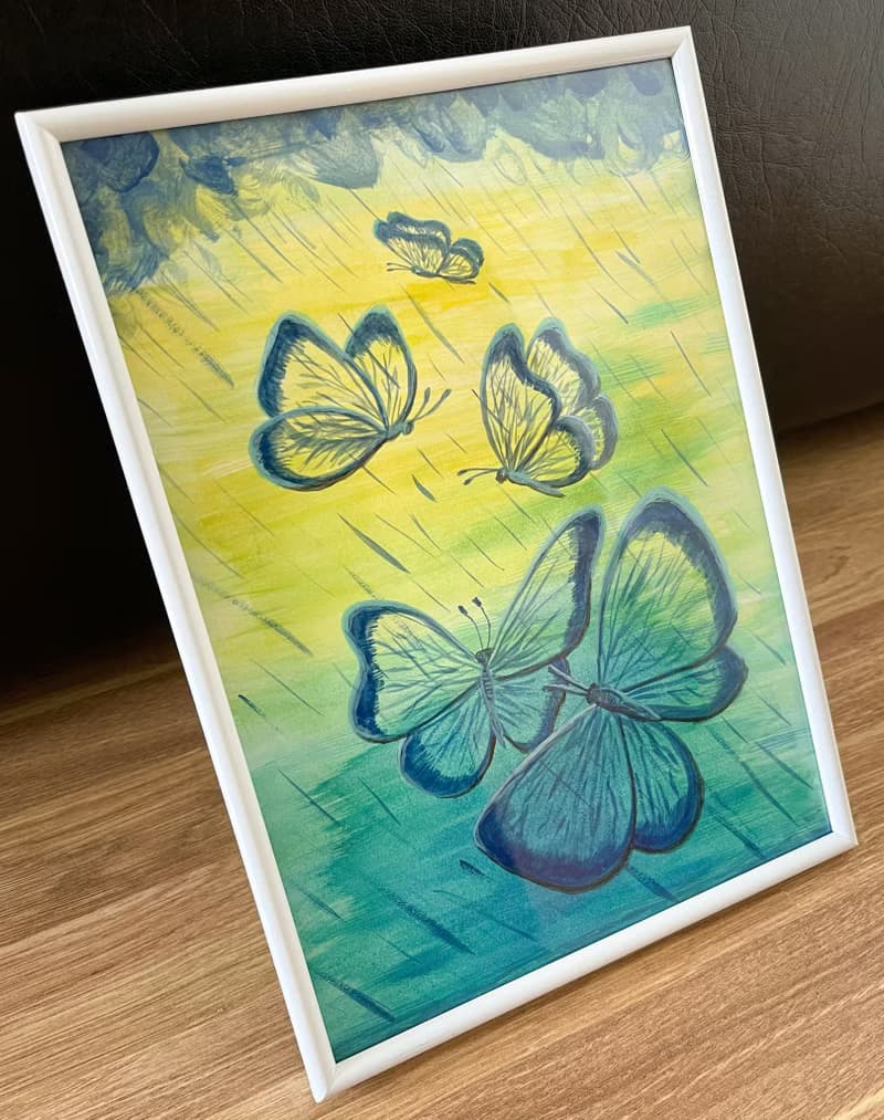 Transparent butterflies under a cheerful summer rain.