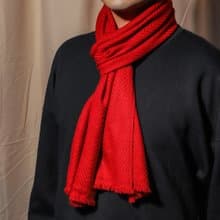 【窄版】喀什米爾羊毛圍巾 紅色 脖圍 手工編織 男女適用