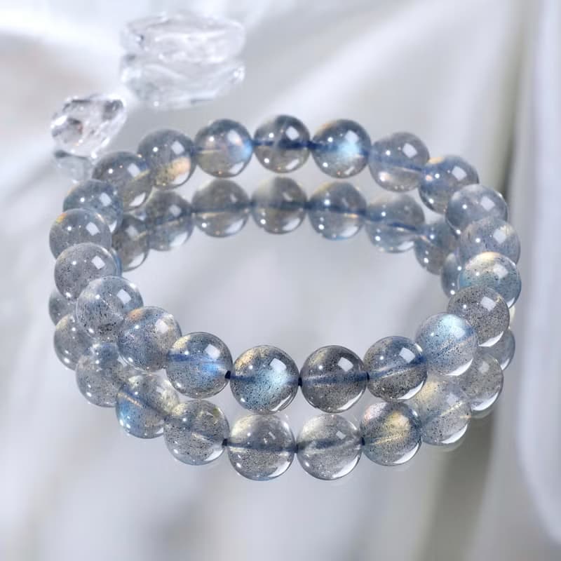 一圖一物│#565 9mm 藍彩光灰拉長石水晶手鍊 人緣愛情 開運飾品