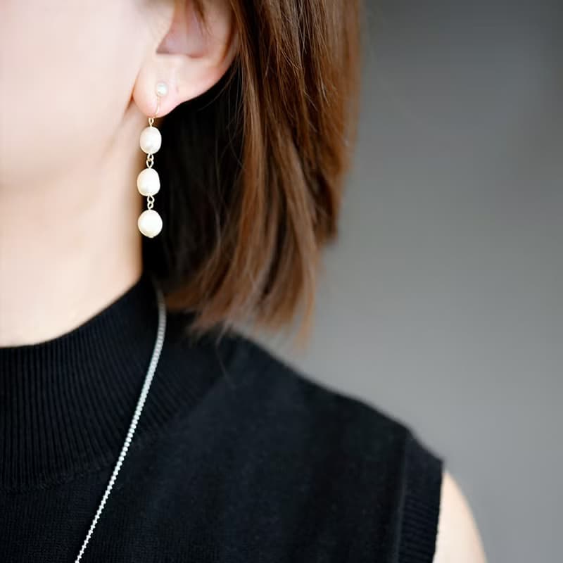 【RLL.S限定】 バロックパールとクローバー 本当に痛くない イヤリング 6月誕生石　3タイプ