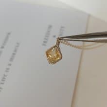 菱形刻面黃水晶吊墜 切面天然方形黃水晶項鍊 手工純銀水晶項鍊