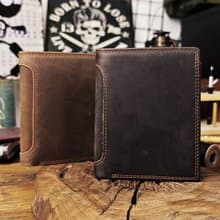 磨砂頭層牛皮 翻頁短夾/皮夾 2色可選