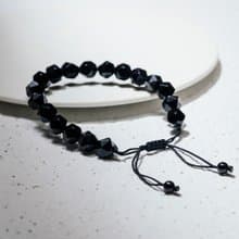 【Montagne】切角黑曜石LOGO手鍊 | 編織款