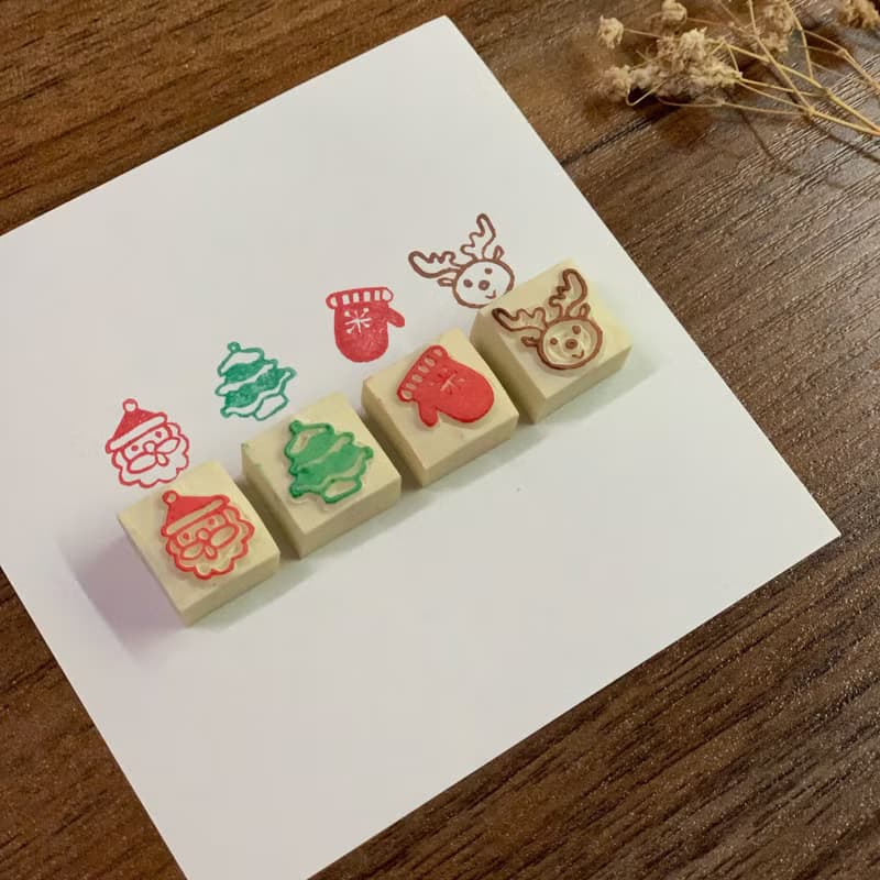交換禮物_手刻橡皮章/聖誕節系列 聖誕老人 聖誕樹 手套 麋鹿