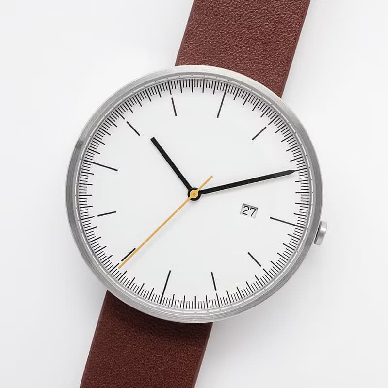 BIJOUONE彼樹灣B202銀色表殼白色表盤棕色真皮表帶男款手錶