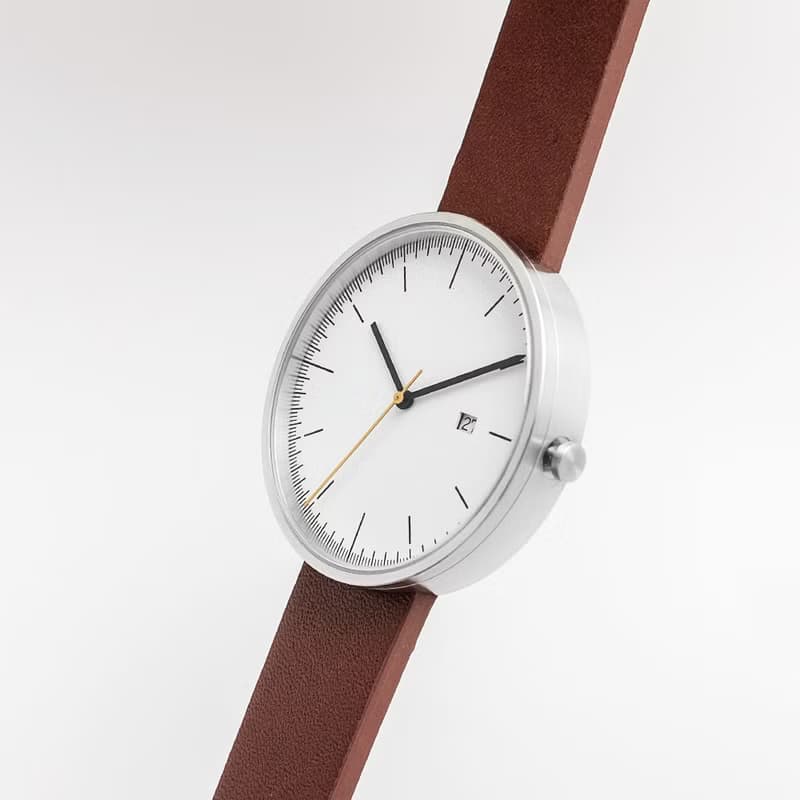 BIJOUONE彼樹灣B202銀色表殼白色表盤棕色真皮表帶男款手錶