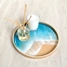 27cm Wood Serving Tray, Blue Diamond, Wedding Gift, Home Gift