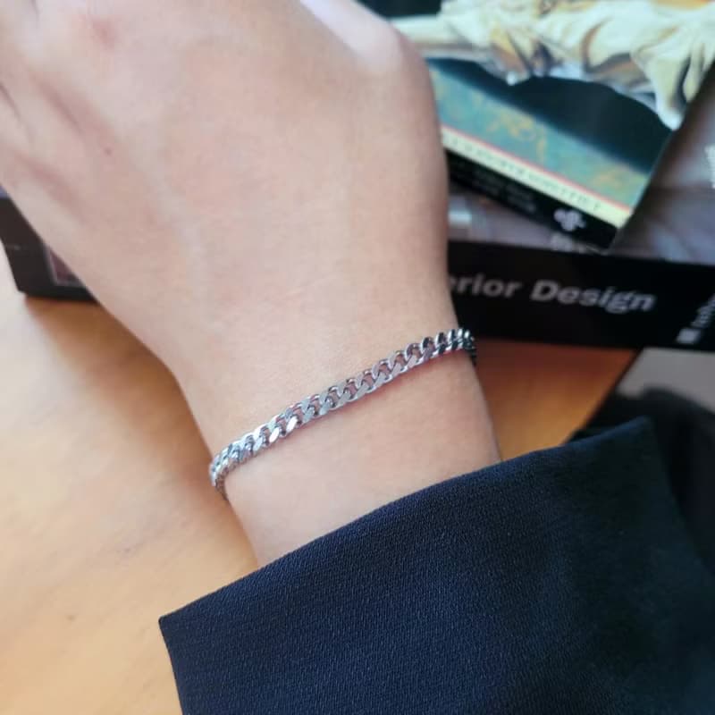 自信。4mm白鋼手鍊  中性手鍊 古巴手鍊