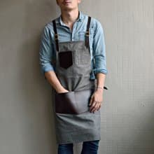 【齒輪的隱形斗篷】 交叉背帶牛皮水洗帆布圍裙 (巧克力色皮革+)