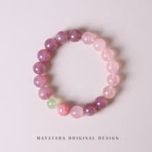 【桃源】天然馬達加斯加粉水晶手串搭配葡萄石紅紋石招桃禮物女