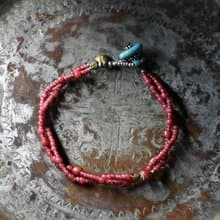 オール金赤ホワイトハーツと２連ブレス  ターコイズ留め金