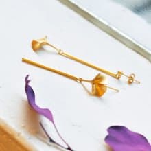 Ginkgo銀杏葉聑環18K啞金氣質不對稱耳環 耳夾