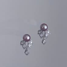 YuanPearl天然極光圓潤紫珍珠耳環通勤百搭法式純銀耳環