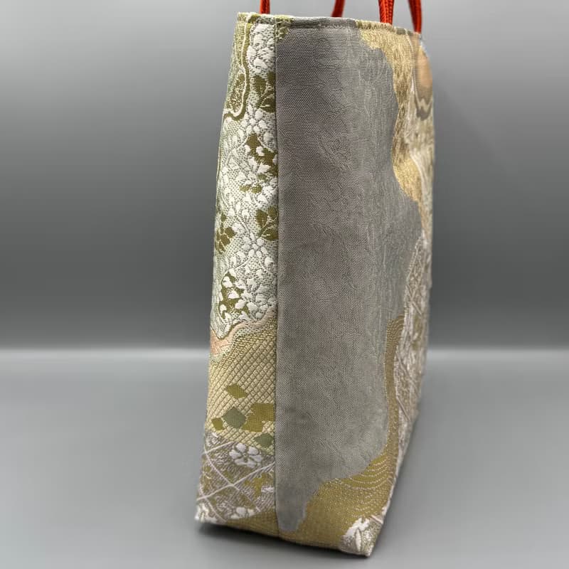 着物 帯 帯締め ハンドメイド トートバッグ リメイク 緑 金 ピンク