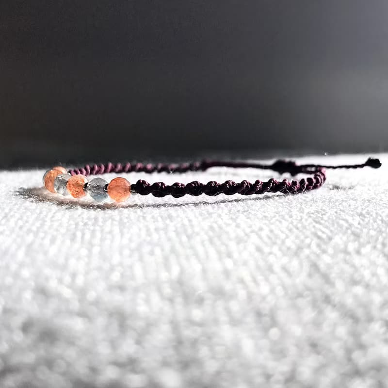 Abundance and Good Fortune Sunstone Labradorite Macrame Knot Bracelet