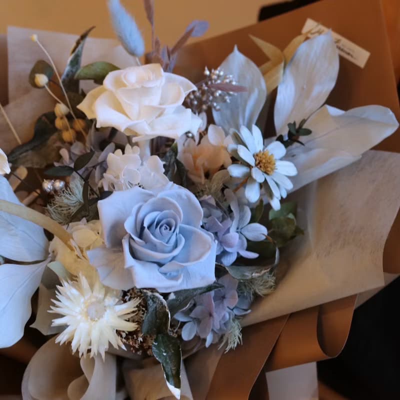【遇見恆久】霧藍頌歌永生花花束 含盒
