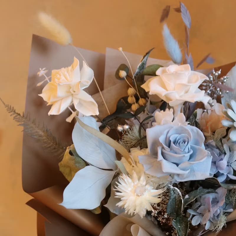 【遇見恆久】霧藍頌歌永生花花束 含盒