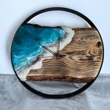 Loft wood Beach wall clock, resin ocean clock with sea shell 壁飾 掛鐘 藍染 女 禮物 入厝禮物