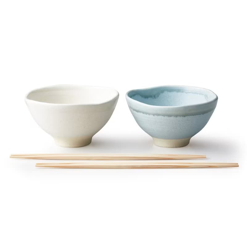 日本美濃燒 - 水波釉對碗禮盒組 - 附筷(4件式) - 310 ml