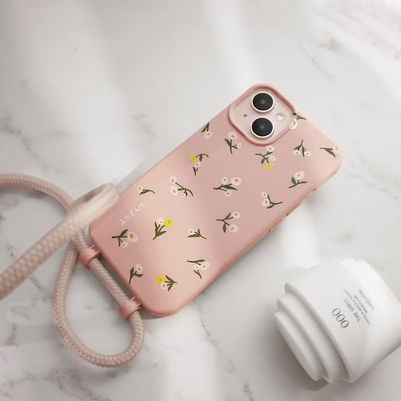 iPhone 17/16/15/14/13/12/SE3 迷人小圓花 二合一防摔背繩手機殼