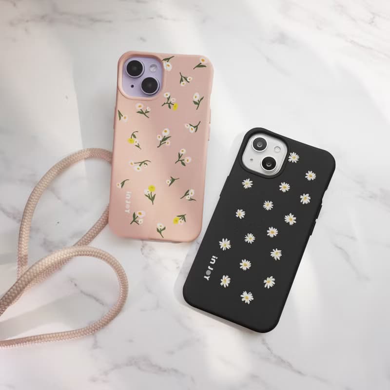 iPhone 17/16/15/14/13/12/SE3 迷人小圓花 二合一防摔背繩手機殼