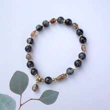 黑鎏金脈//順髮黑髮晶隨型黑金超招財能量手鍊