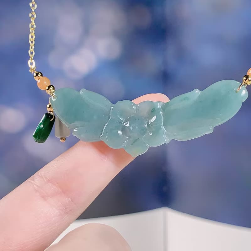 冰種翡翠花鎖骨鍊 14K包金 | 天然A貨翡翠 | 送禮