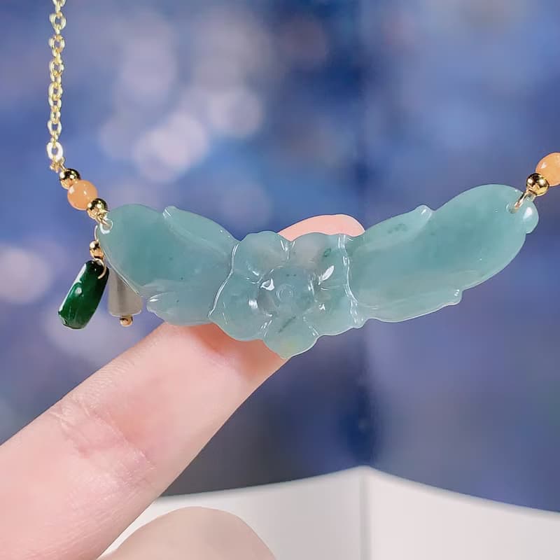 冰種翡翠花鎖骨鍊 14K包金 | 天然A貨翡翠 | 送禮