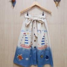 手工刺繡裙子、棉織物、帆船、狐狸、兔子、海