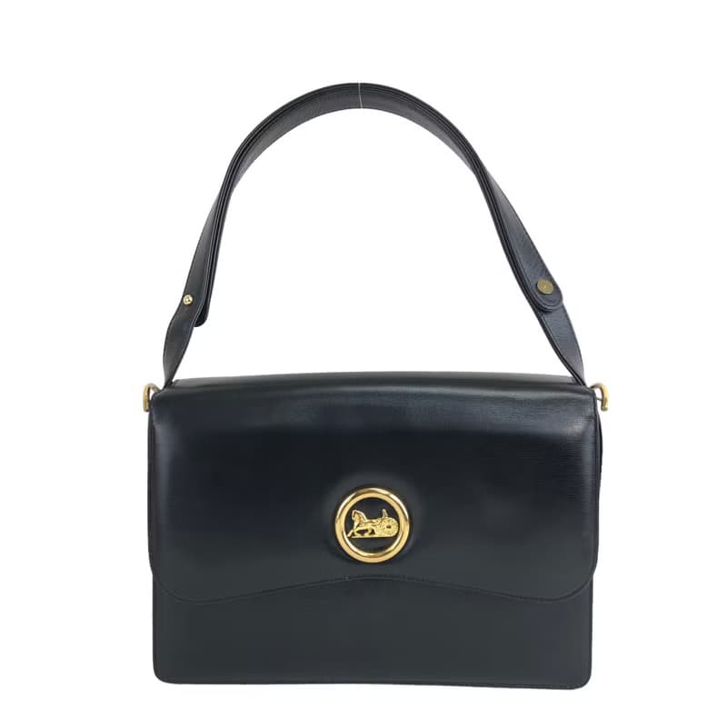 【 日本直送　名牌中古包 】CELINE セリーヌ ホースキャリッジ レザー ハンドバッグ 2WAY ショルダーバッグ ブラック vintage fditxc