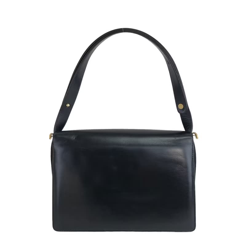 【 日本直送　名牌中古包 】CELINE セリーヌ ホースキャリッジ レザー ハンドバッグ 2WAY ショルダーバッグ ブラック vintage fditxc
