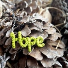 Hope Necklace Green Crochet Word Pendant Inspirational Jewelry Friendship Gift