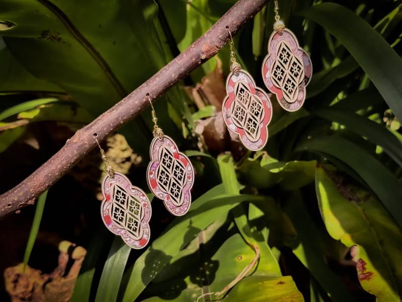 【日花格紙】唐花菱-木格鏤空窗花和紙垂吊大耳環
