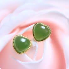 【碧玉愛之心】耳環耳飾耳釘 S925純銀鍍金  新款桃心 新疆和田玉