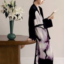 百合系列 / 桑蠶絲睡袍印花長袍 / 真絲絲絨