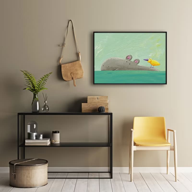 一起去游泳-臥房掛畫/動物/民宿/複製畫/兒童房/週歲禮品/親子風