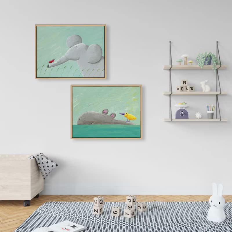 一起去游泳-臥房掛畫/動物/民宿/複製畫/兒童房/週歲禮品/親子風