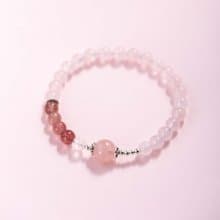 粉水晶草莓晶925純銀手鍊 | 天然水晶手鍊禮物