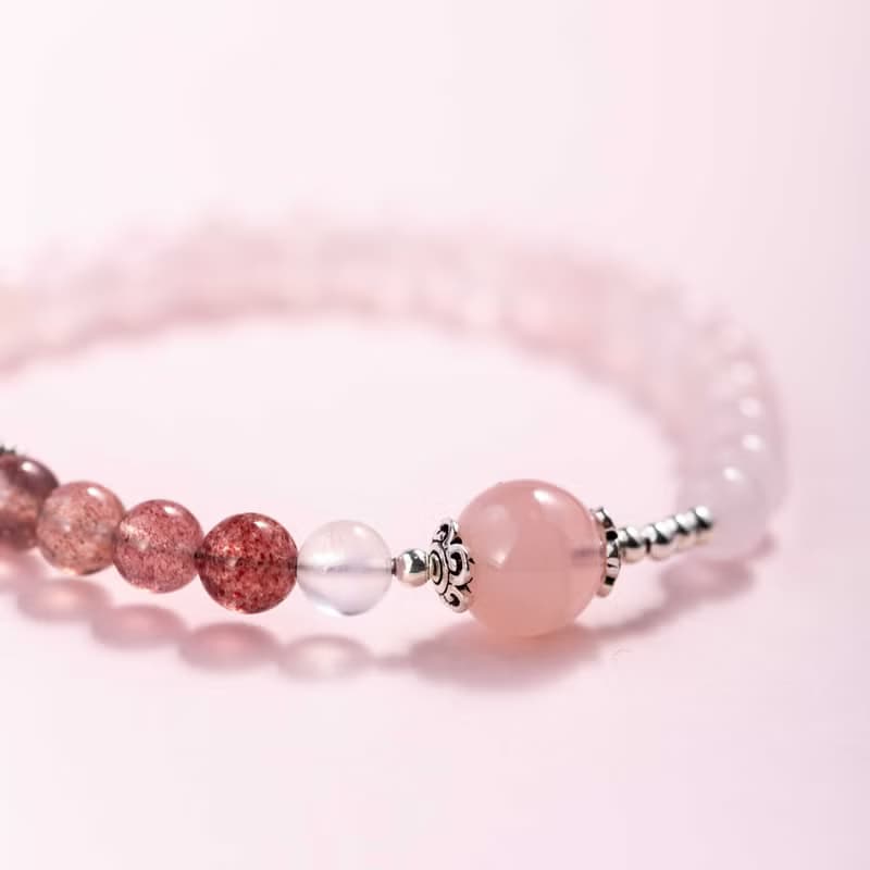 粉水晶草莓晶925純銀手鍊 | 天然水晶手鍊禮物
