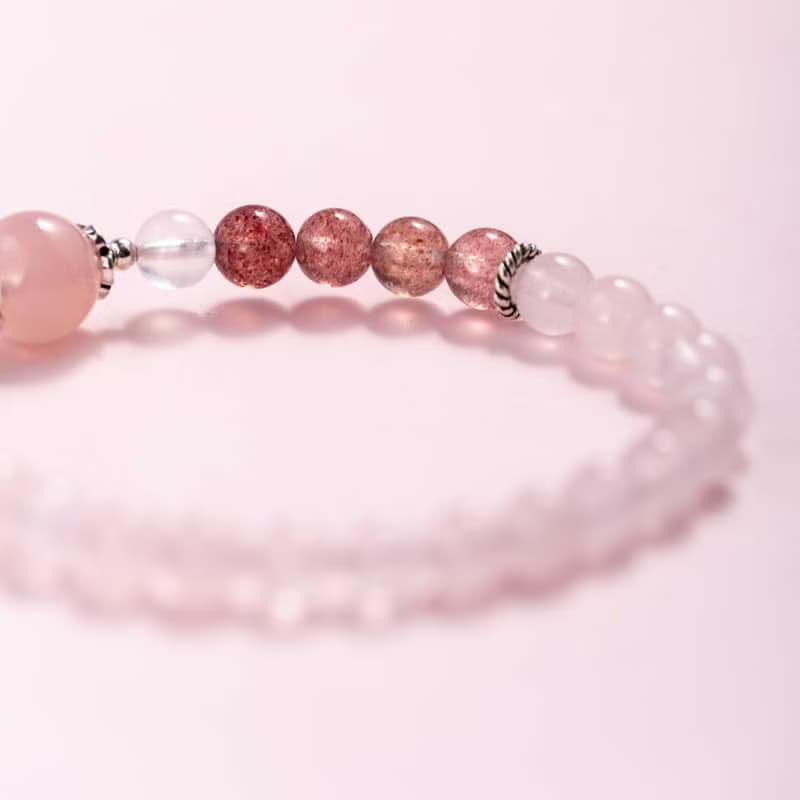 粉水晶草莓晶925純銀手鍊 | 天然水晶手鍊禮物