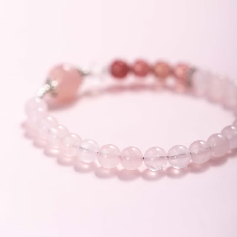 粉水晶草莓晶925純銀手鍊 | 天然水晶手鍊禮物