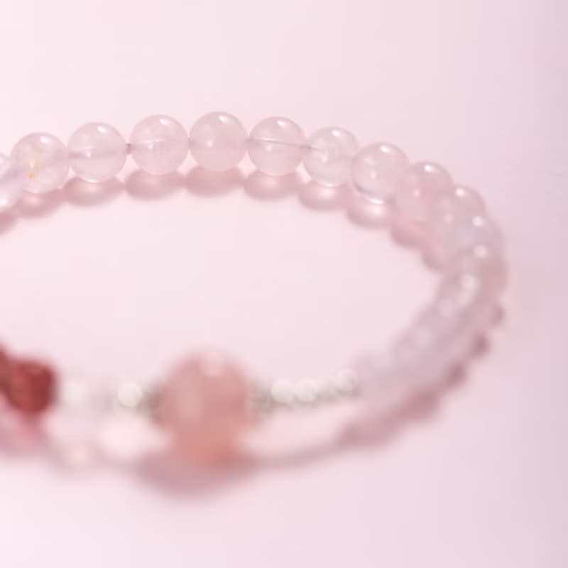 粉水晶草莓晶925純銀手鍊 | 天然水晶手鍊禮物