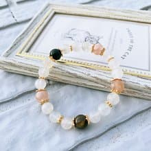 藍暈白月光石/粉櫻花瑪瑙/綠髮晶 手作設計款能量水晶手鍊