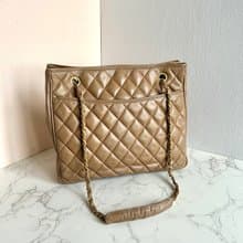 絕版古董包 Chanel杏色菱格鏈條托特包 側背包 單肩包 中古二手包