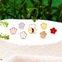 小蜜蜂 Bee 小花 夾式耳環 低敏鋼針 生日禮物 紙盒包裝