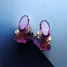 Vintage Jewelry 西洋古董飾品 紫色調 優美萊茵 對稱 夾式耳環