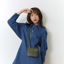 Khloe (Moss green): Micro bag, Short wallet, Crossbody bag, Cow Leather wallet