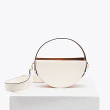 The ONE Bag 素皮革圓包 手拿包 斜背包 側背包 米白色x淺棕色