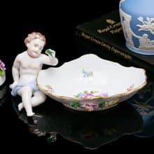 手繪德國製Dresden古典手工花茶几陶瓷水果籃錶盤歐式收納盤